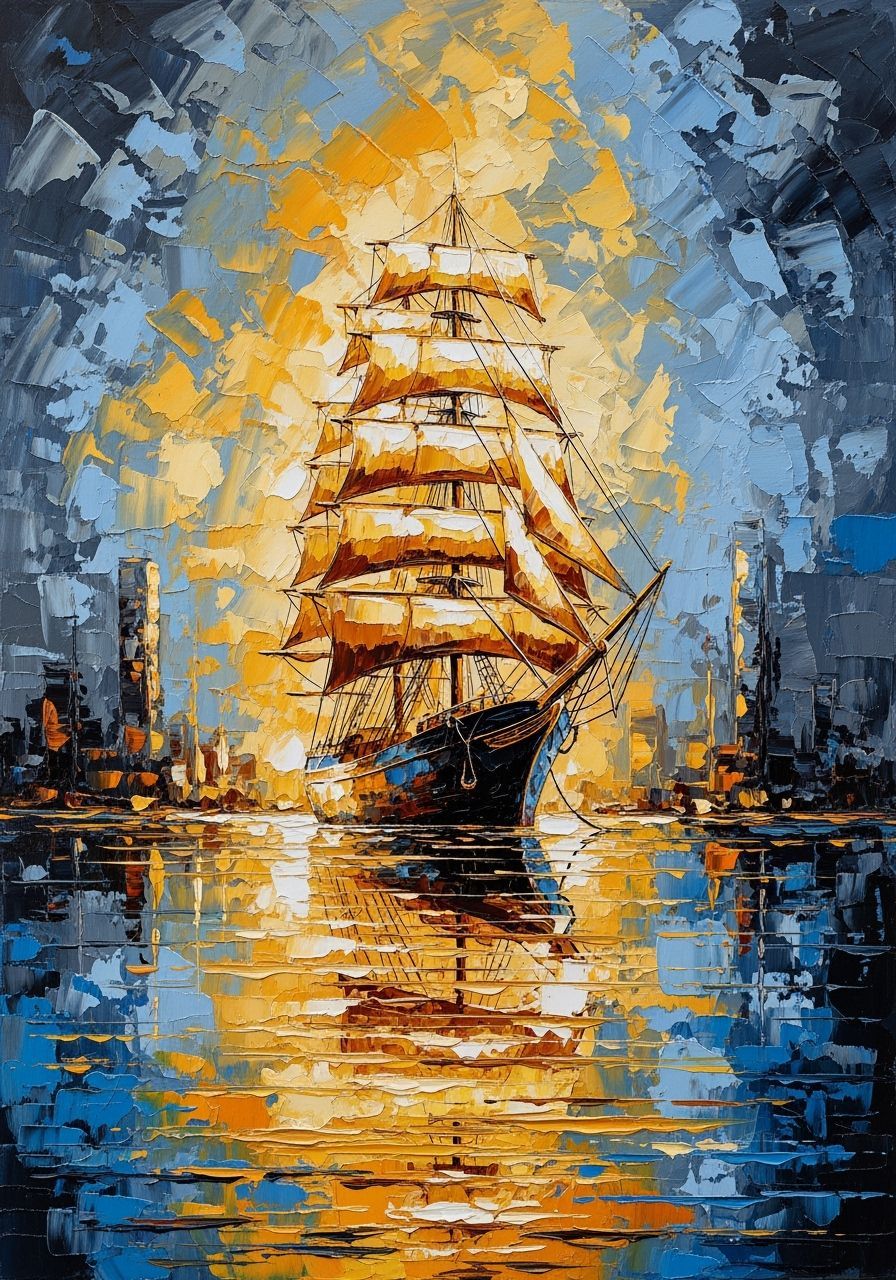 Impasto Painting of Sailing Ship on Wet Surface