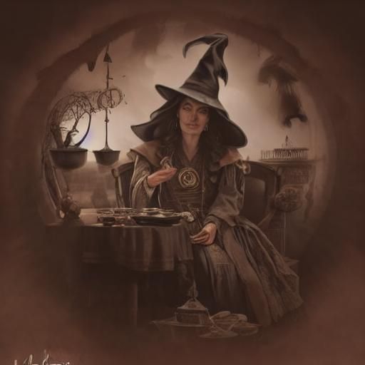 Detailed Portrait of a Young Witch in Horror Style