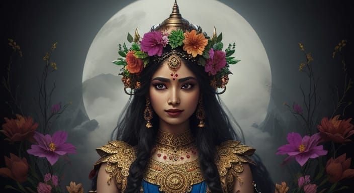 Hindu Goddess Dressed in Exquisite Florals