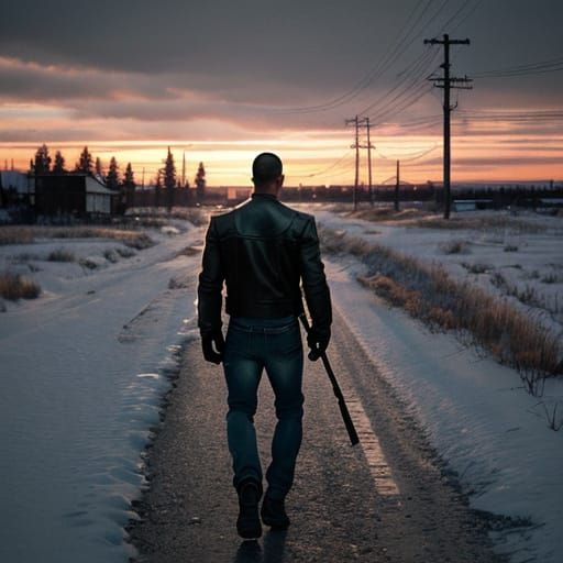 Boyka Walks Towards a Russian Town in Sunset