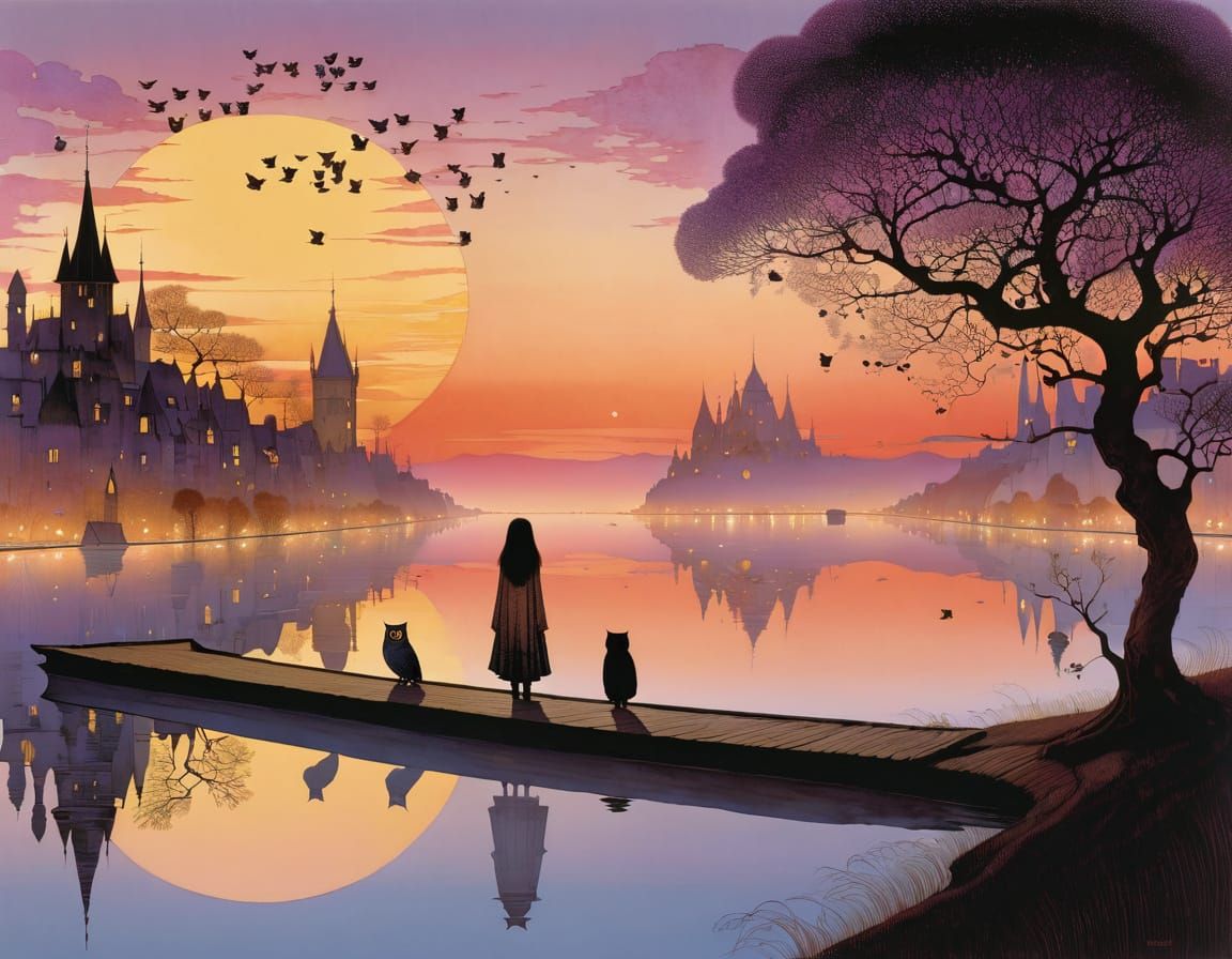 Whimsical Owl Illustration in Folk Art Style