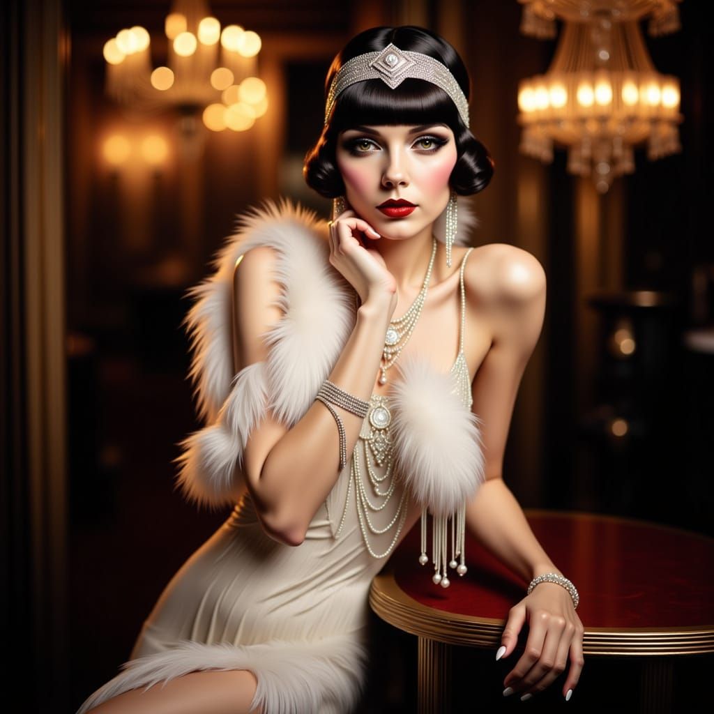 Elegant Flapper at 1920s Speakeasy in Art Deco Style