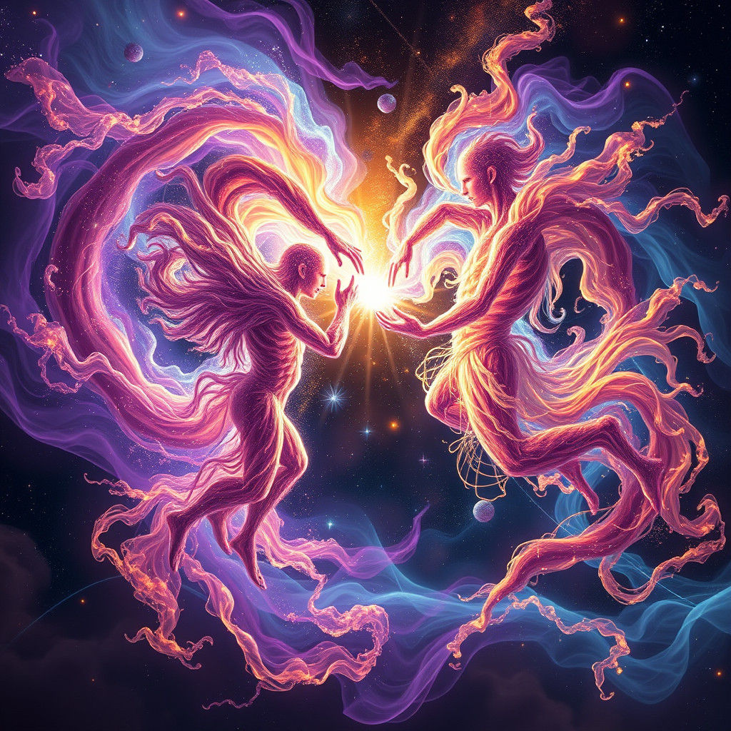 Cosmic Entities Clash: Galactic Birth in Dreamlike Matte Pai...