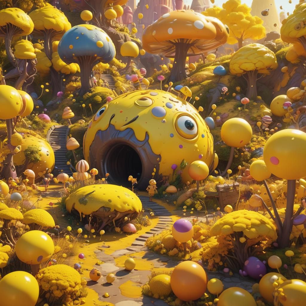 Vibrant Yellow World in Splash Art Style