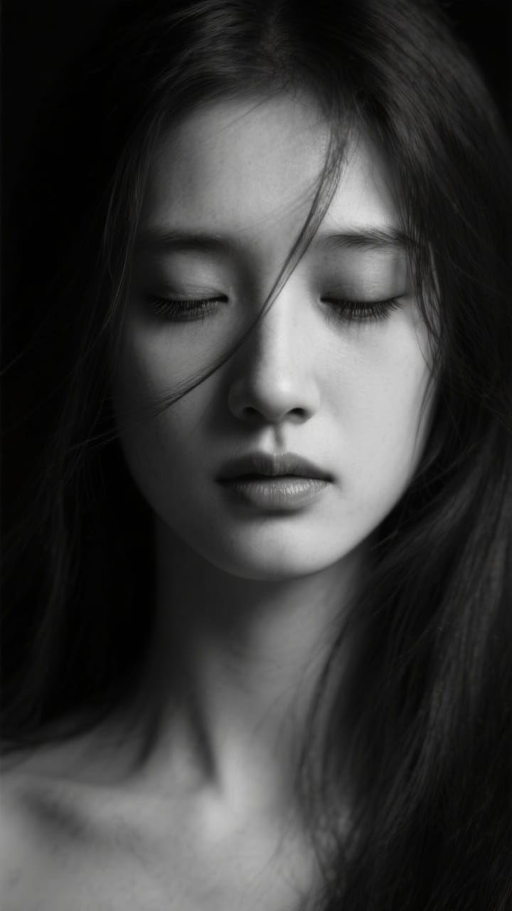 Monochrome Portrait of Melancholy in Hyperrealism