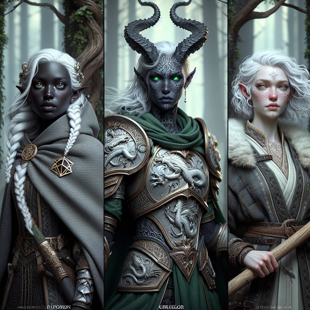 Fantasy Adventurers in Mystical Forest: Photorealistic Rende...