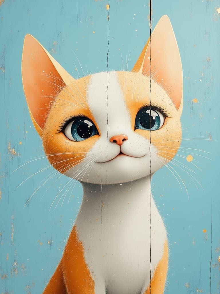 Whimsical Cat Portrait in Pastel Blue Hues