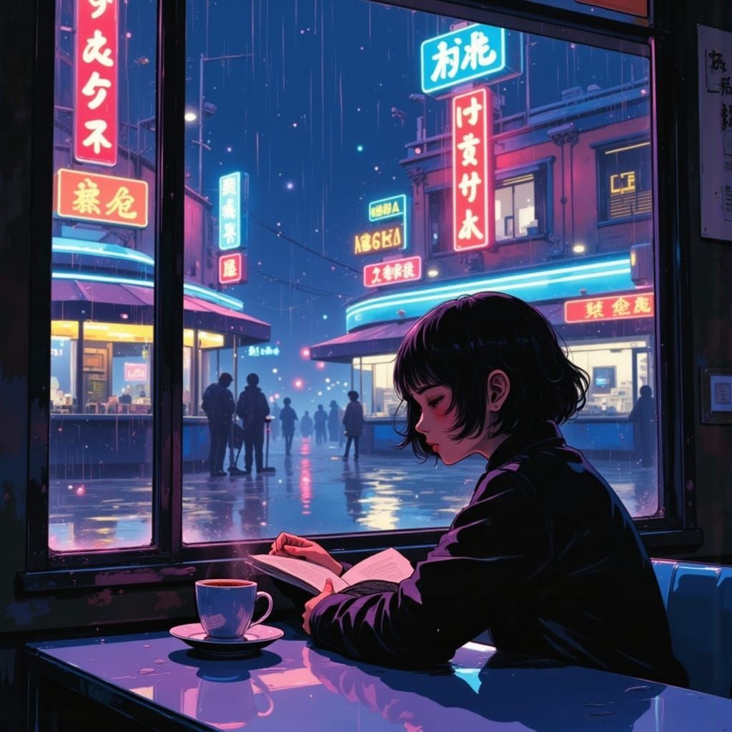 Retro-Futuristic Diner at Midnight with Neon Glow