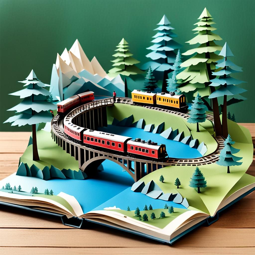 Train Ride Pop-Up Book Diorama in Papercraft Style