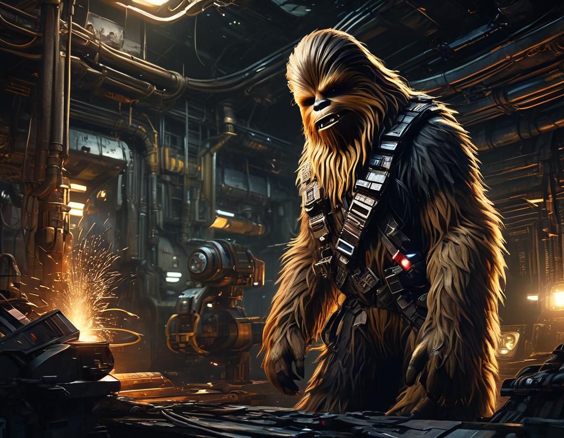 Cyberpunk Chewbacca in Gritty Industrial Setting