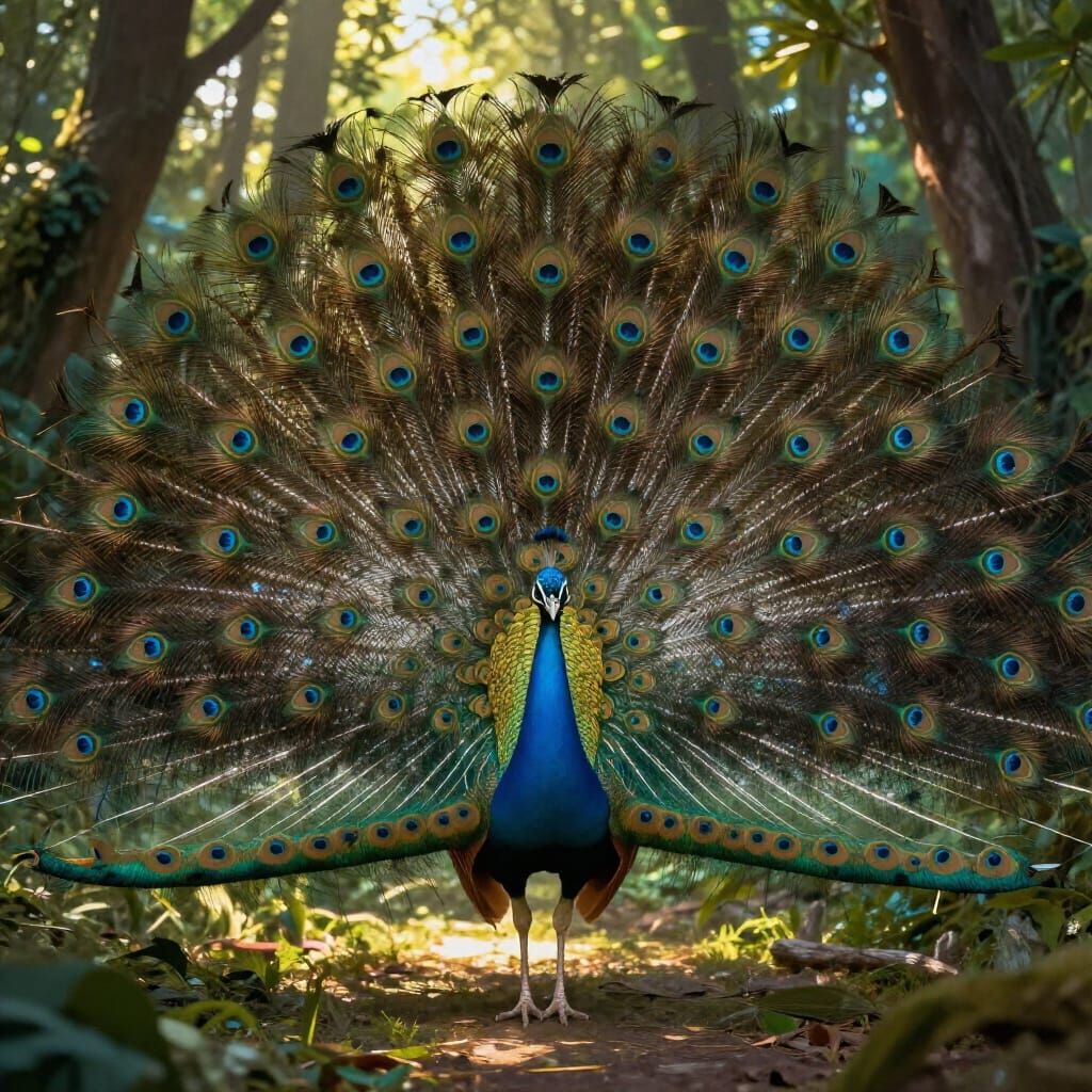 Majestic Peacock in Enchanted Forest