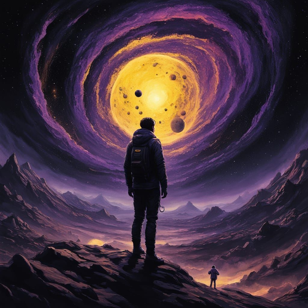 Lonely Man Lost in Space: Dark Fantasy Illustration