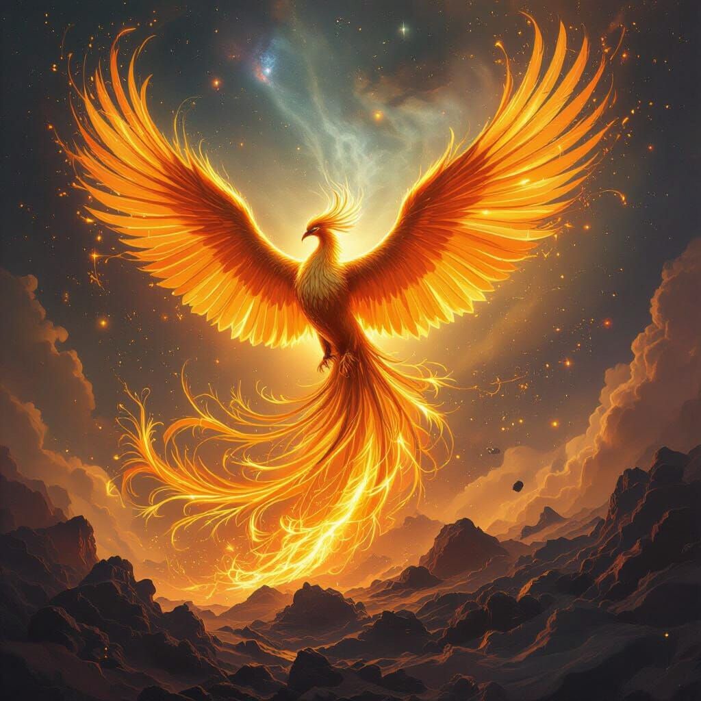 Phoenix Rising: Ethereal Light in Fantasy Art Style