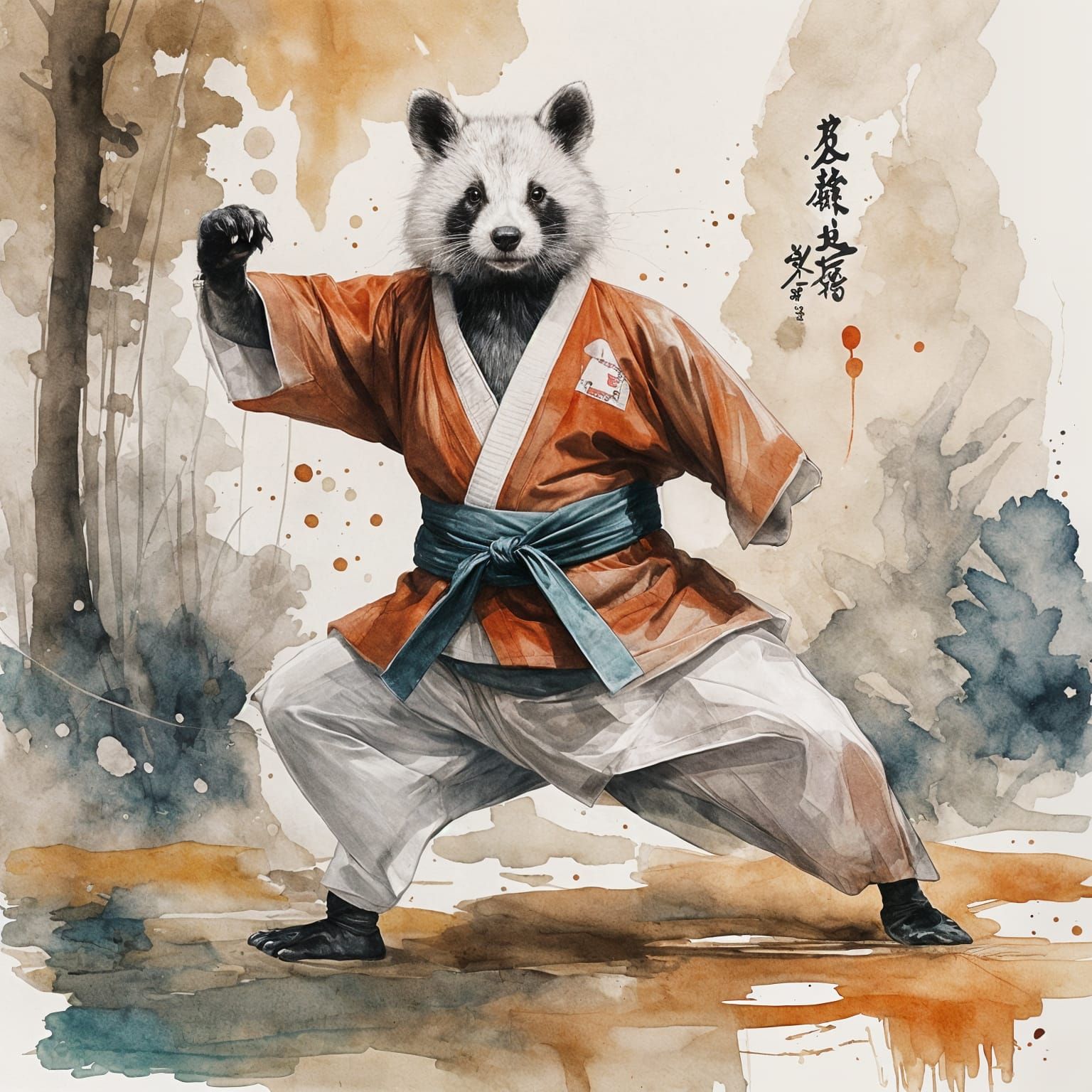 Badger in Kimono Double Exposure Illustration