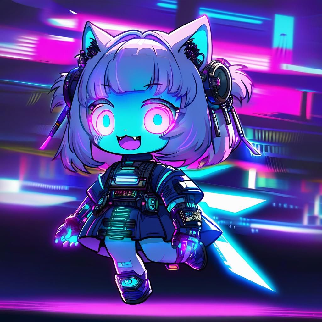 Cyberpunk Anime Catgirl with Glowing Eyes