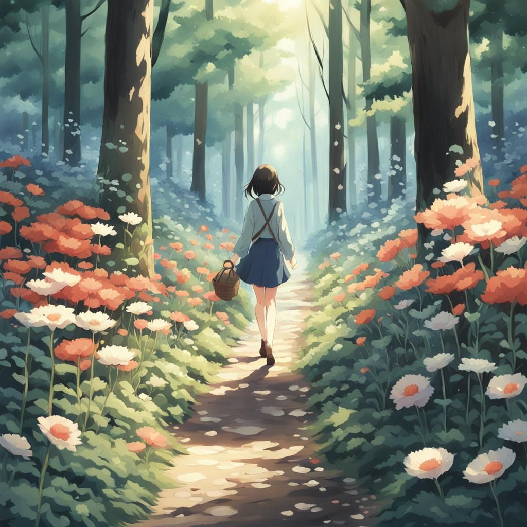Woman in Forest: Anime Key Visual Art