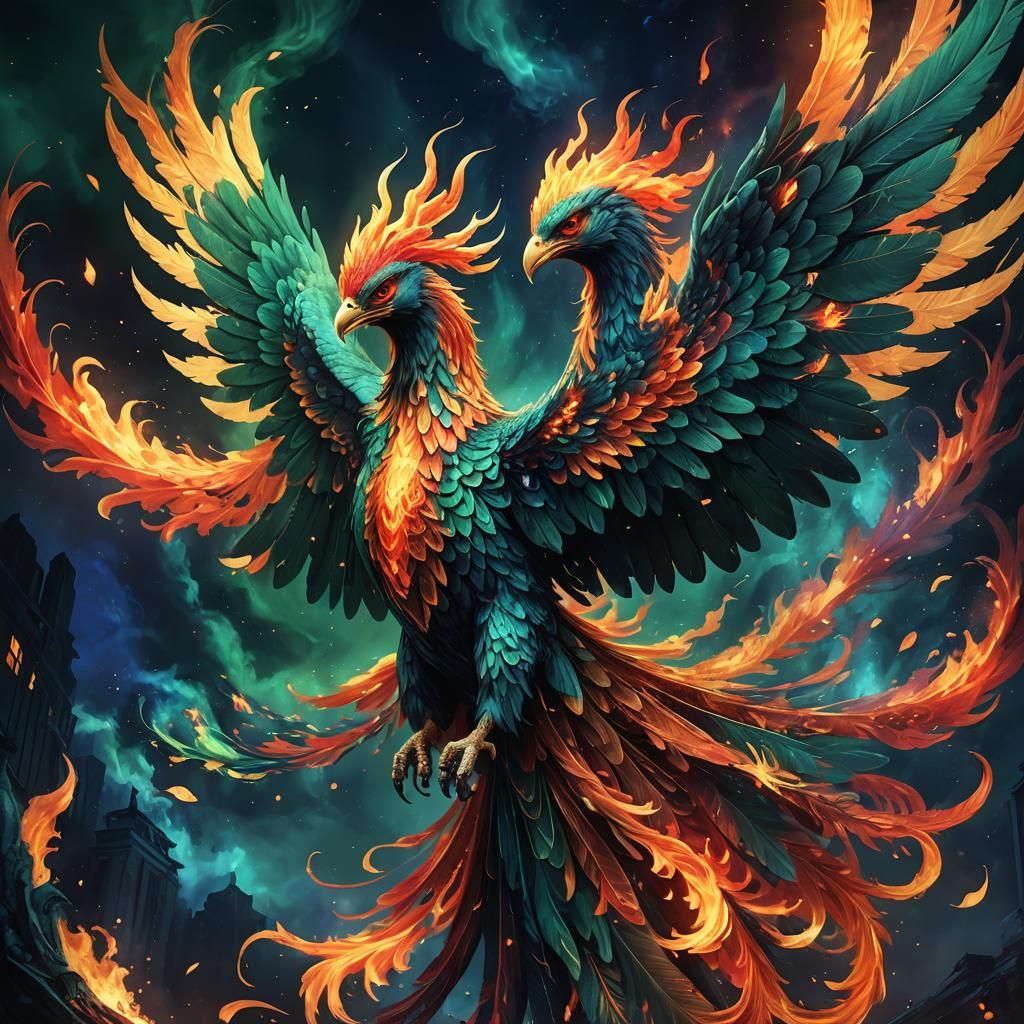 Majestic Phoenix Soaring Through Night Sky