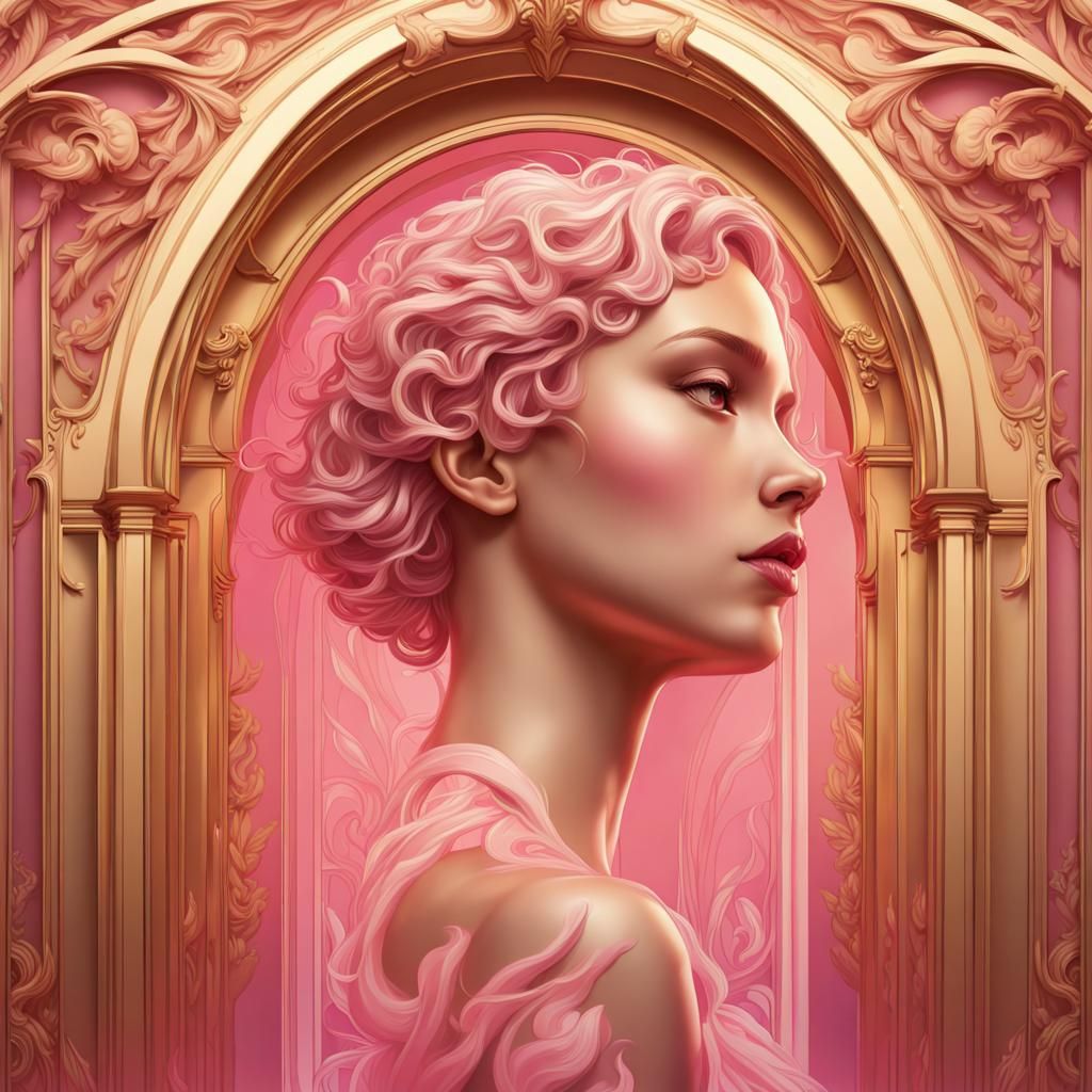Golden Pink Art Nouveau Arch: Hyperrealistic Splash Art