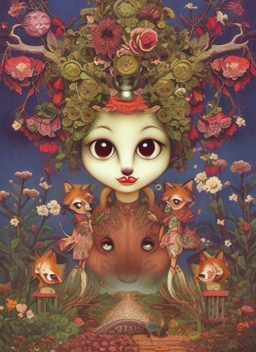 Whimsical Fox in a Vivid Storybook Landscape