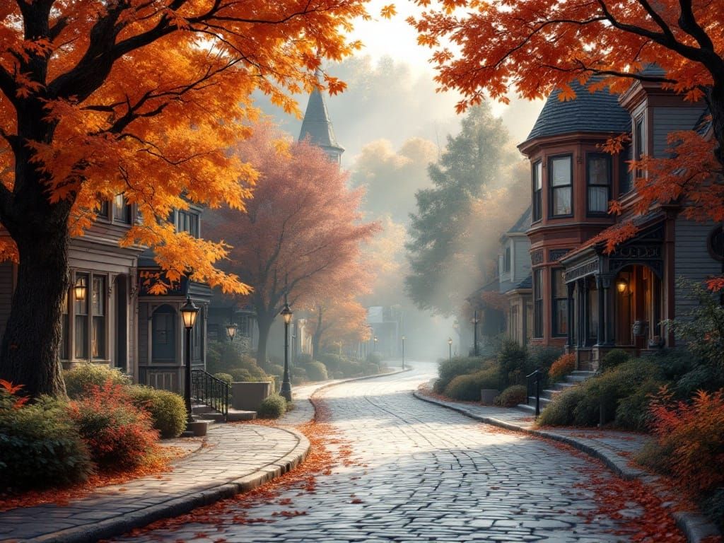 Vermont Town in Autumn: Detailed Matte Painting