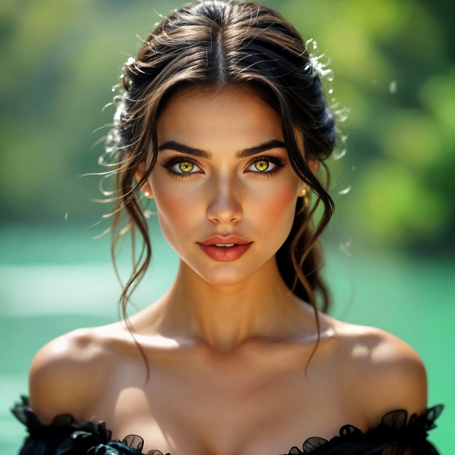 Balkan Vampire Beauty with Glowing Golden Eyes in Soft Light