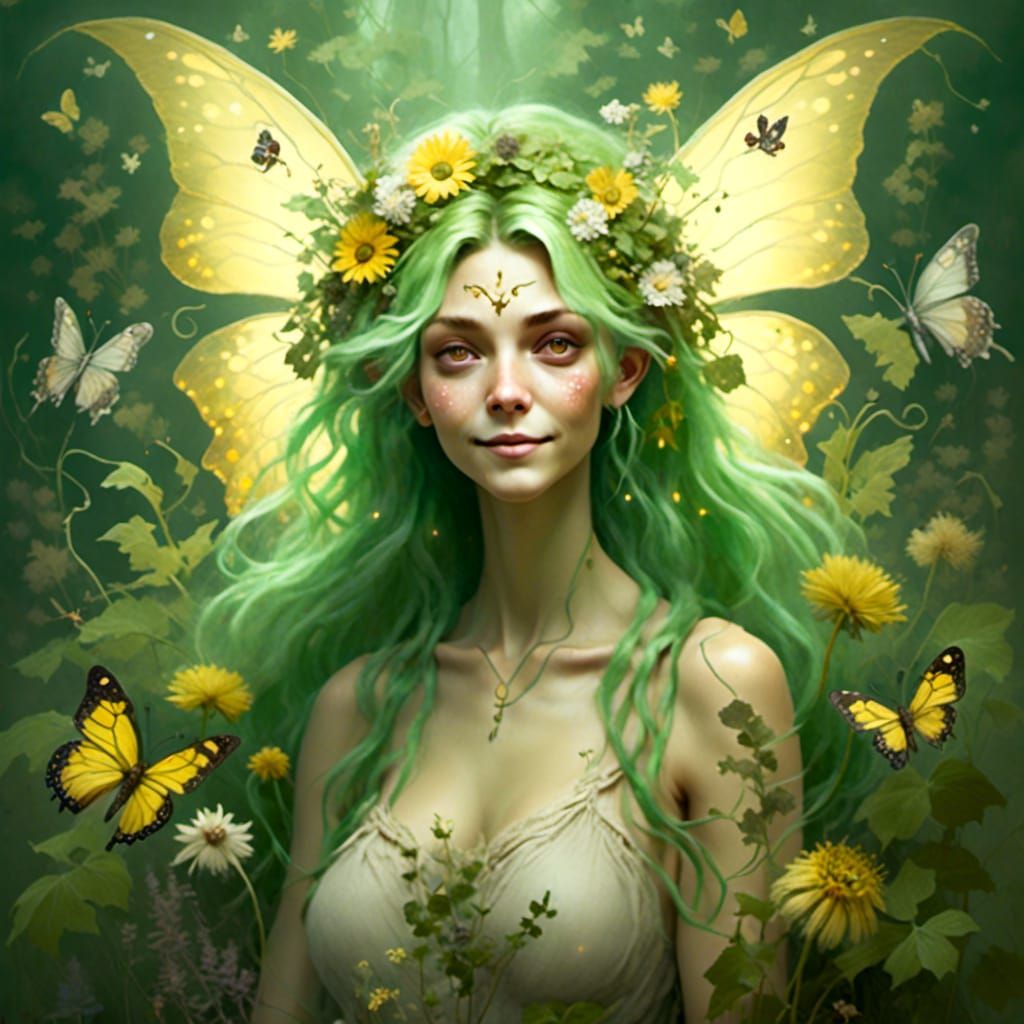 Curvy Fairy Portrait with Golden Wings