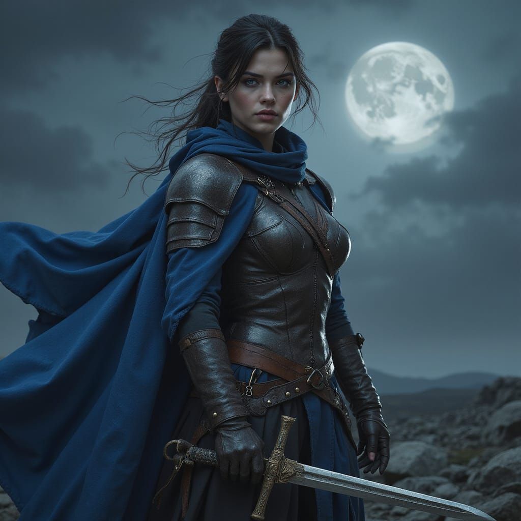 A Resolute Female Rogue Stands Tall in Darkened Realism