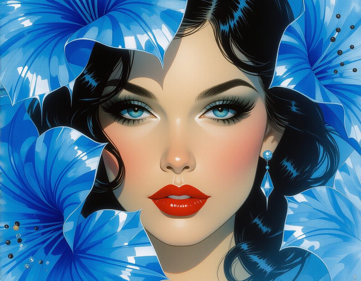 Ice Princess Portrait with Sapphire Flower