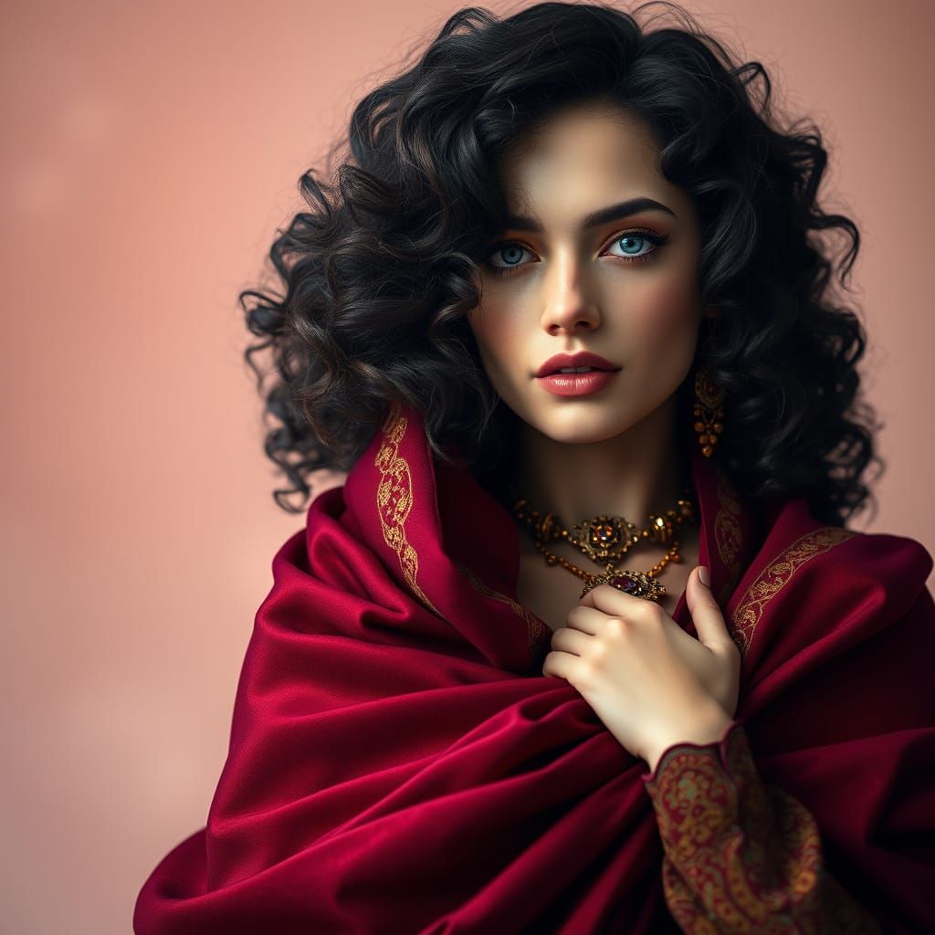 Ethereal Renaissance Beauty in Burgundy