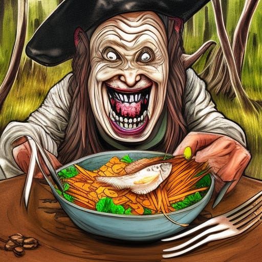 Baba Yaga's Sinister Feast in a Colorful Swamp