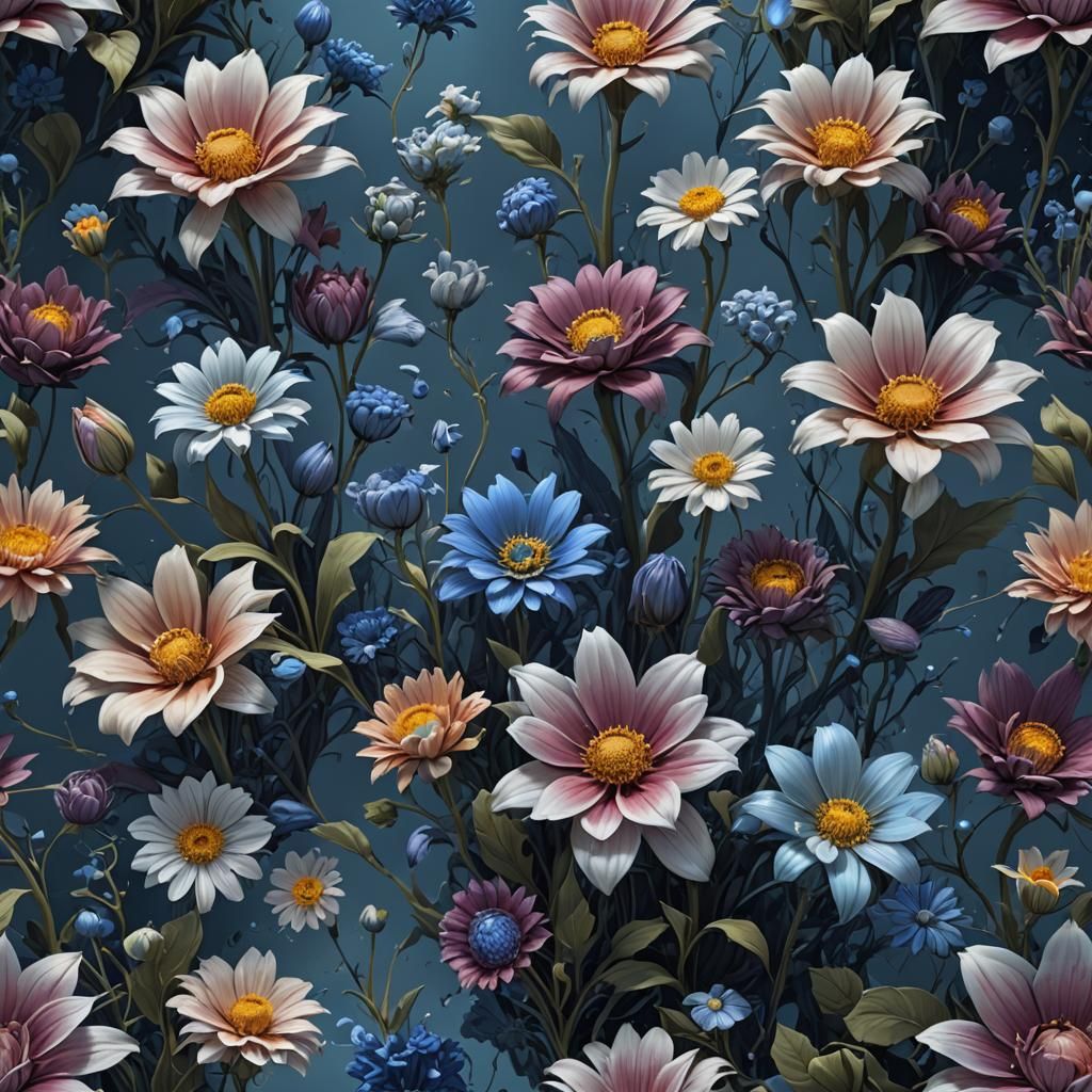 Detailed Matte Painting of a Blue Flower
