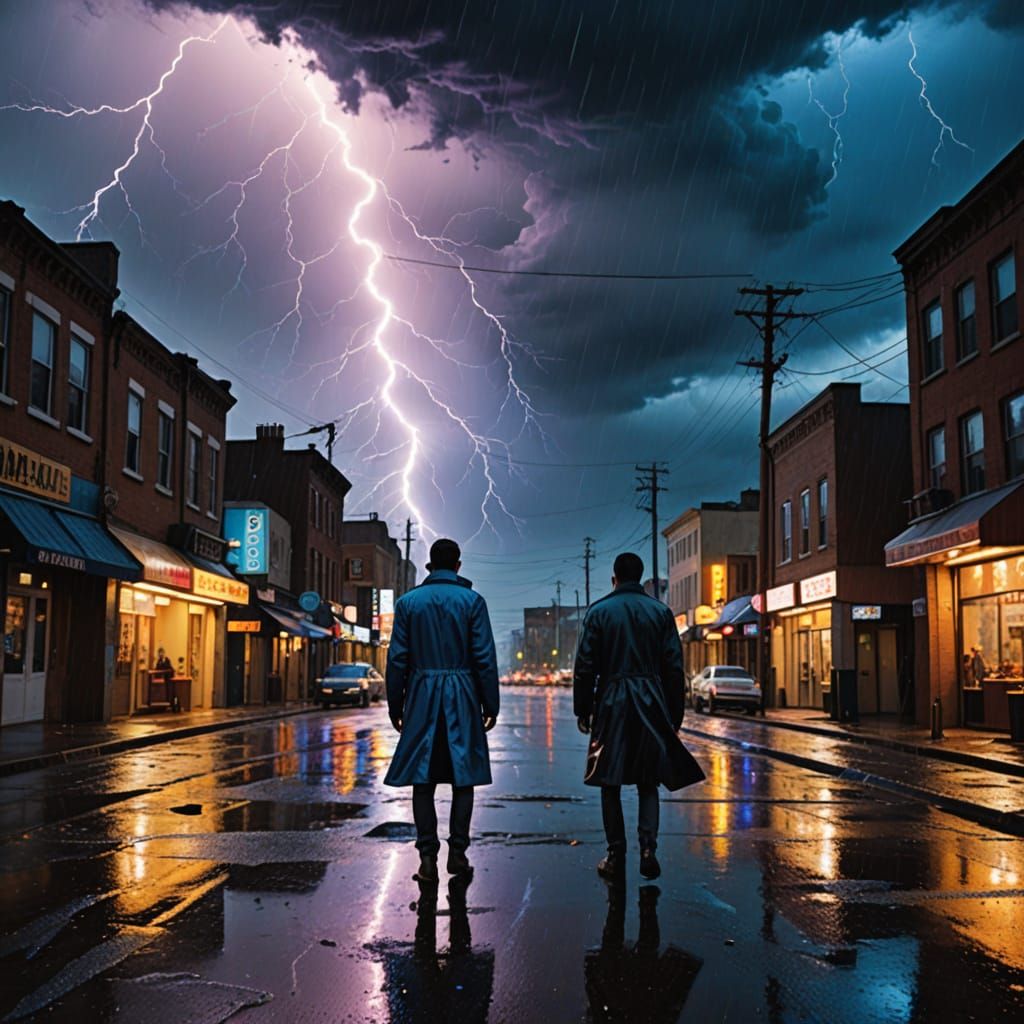 Surreal Stormy Cityscape in Vibrant Oil Painting