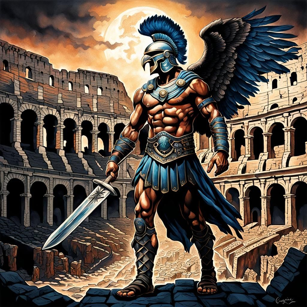 Gladiator Tattoo Design with Iridescent Eagle