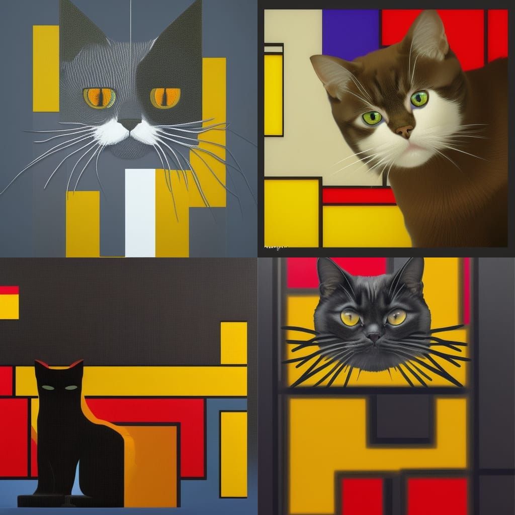 Cat in Mondrian Style, Detailed Matte Painting