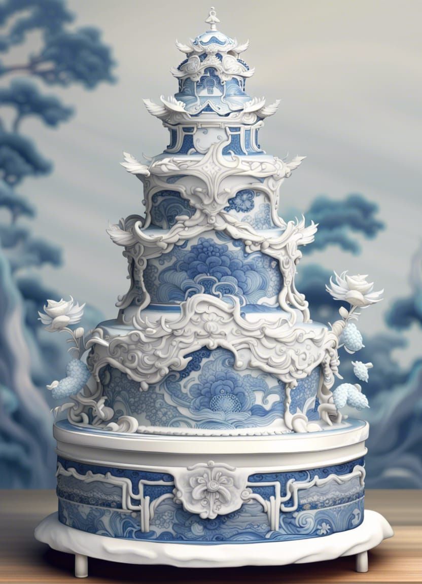 Elegant Porcelain Wedding Cake: Hyperdetailed Fantasy Art