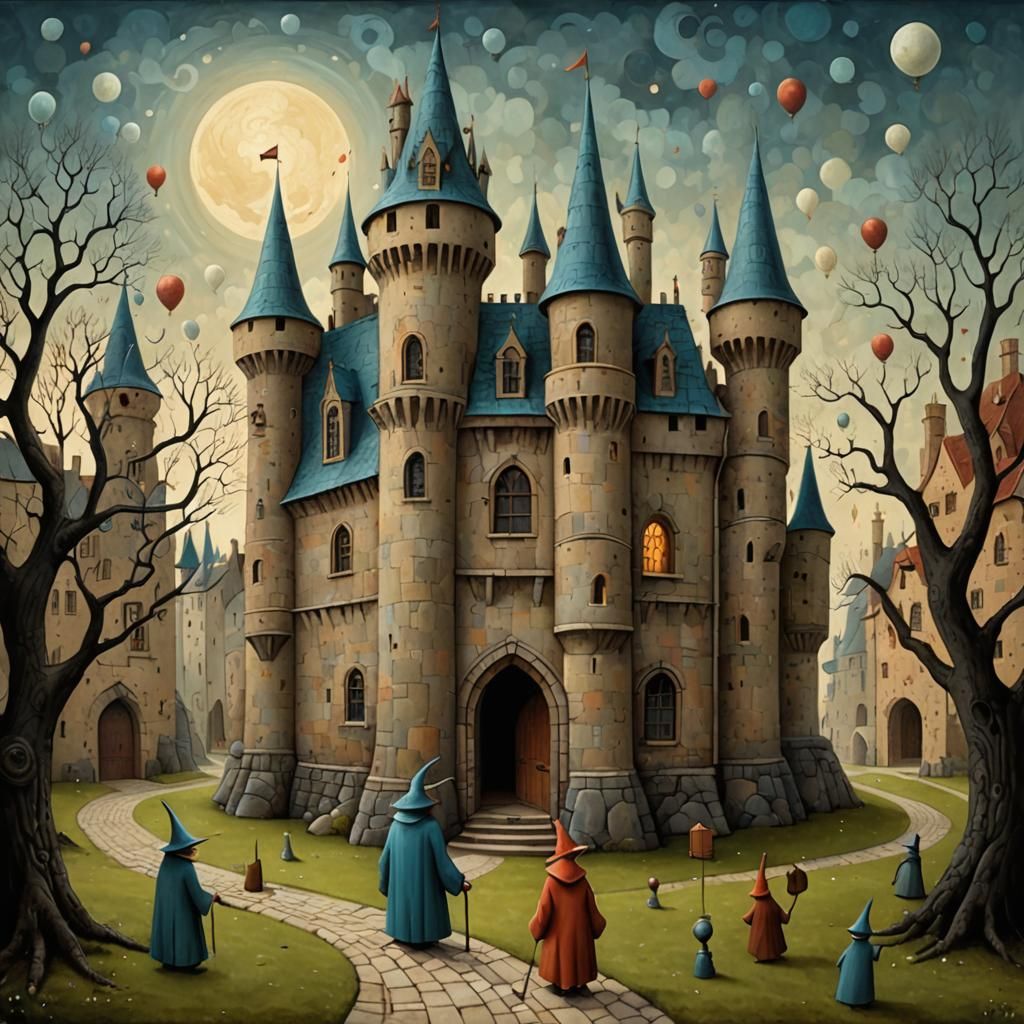 Whimsical Wizard Illustration in Cubist Style