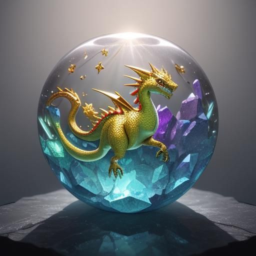 Dragon Hidden in Jewel-Filled Glass Box