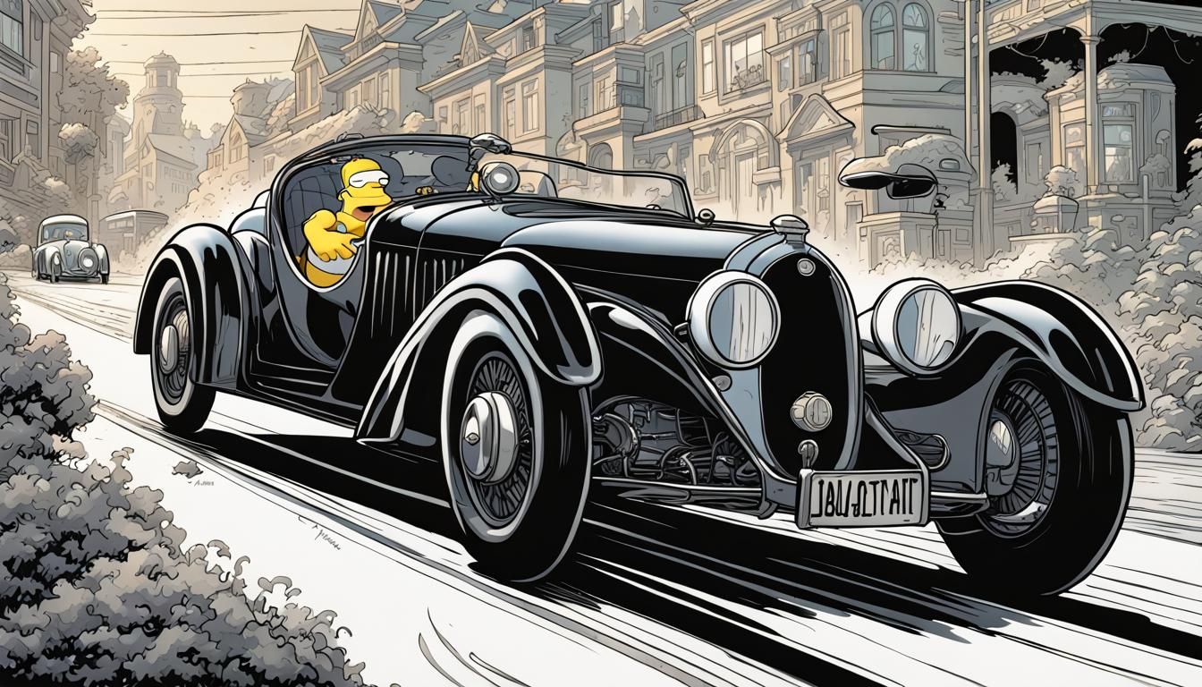 Bart Simpson Drives a Bugatti: Comic Book Art