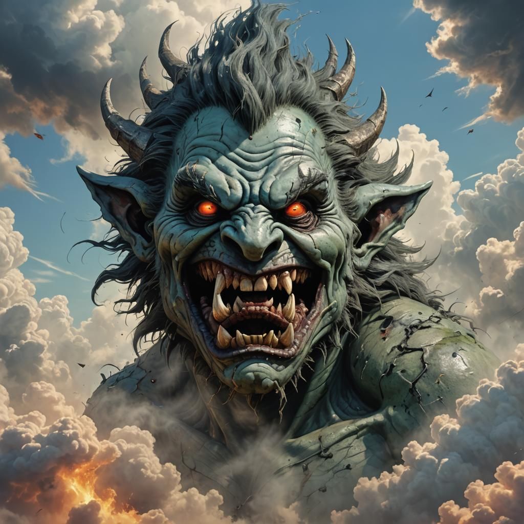 Hyperrealistic Invisible Megalodon Troll on a Cloud