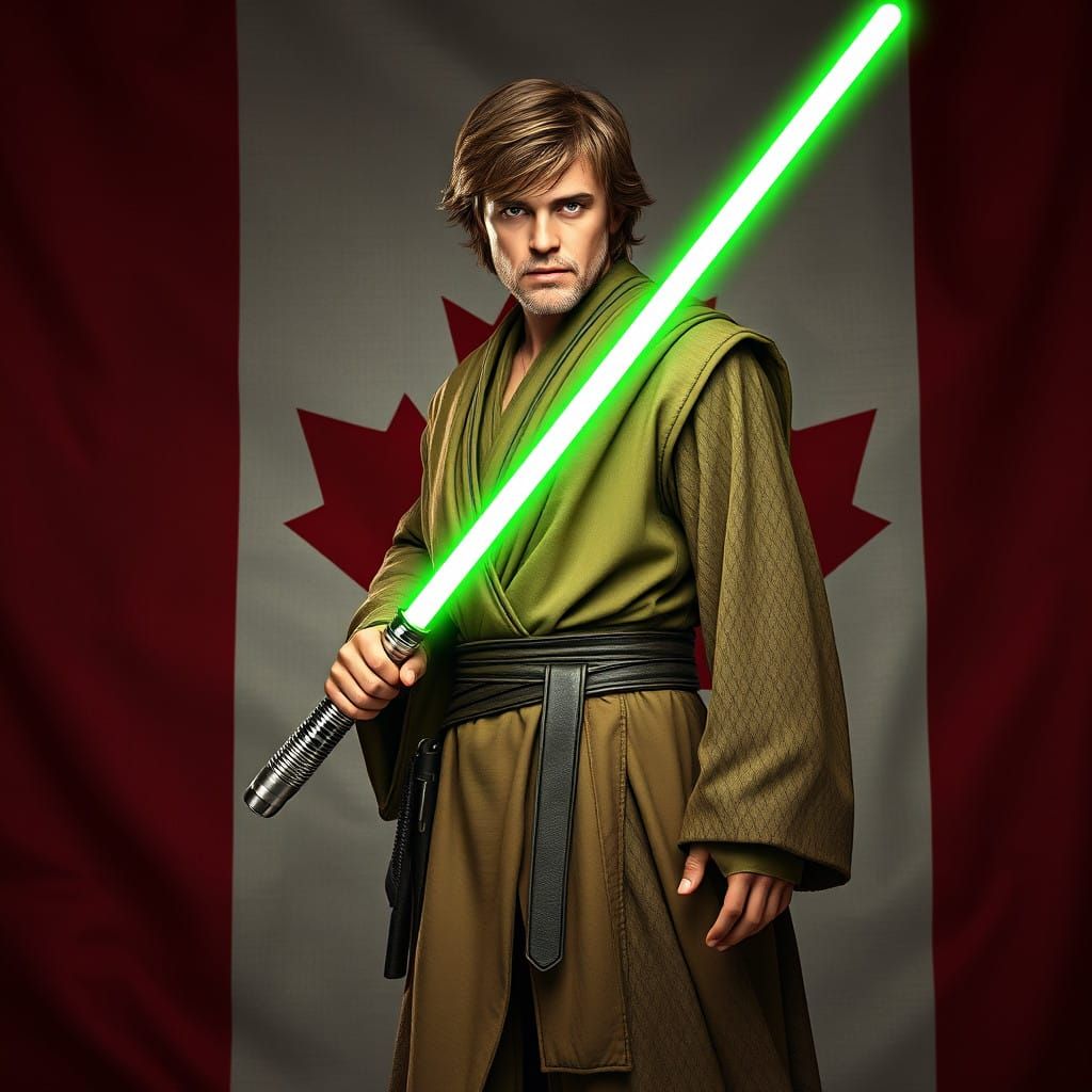 Heroic Jedi in Epic Canadian Flag Landscape