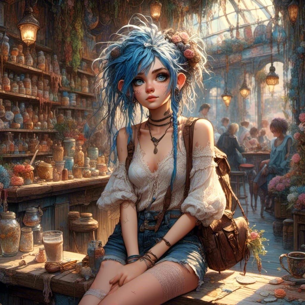 Stunning Female Student with Blue Dreads in Masterpiece Pain...