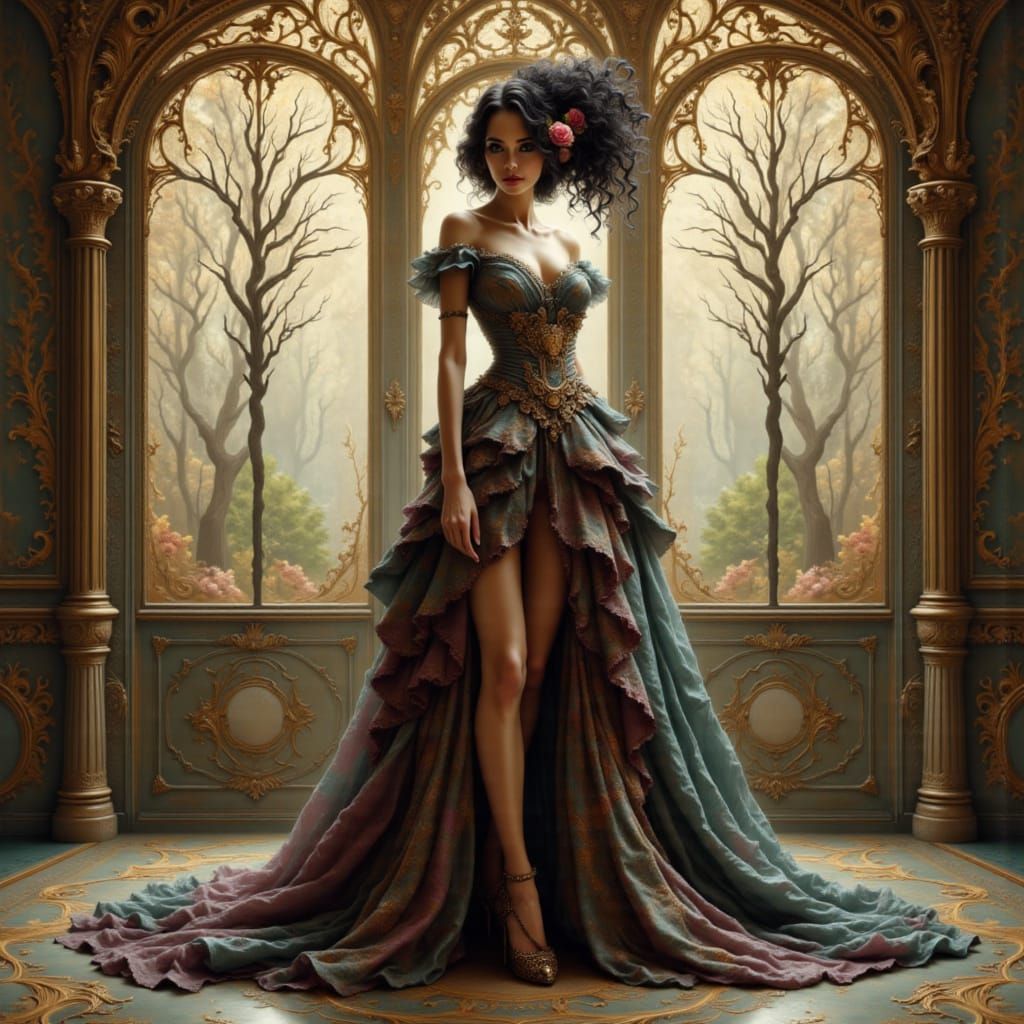 Elegant Woman in Ballroom, Art Nouveau Style