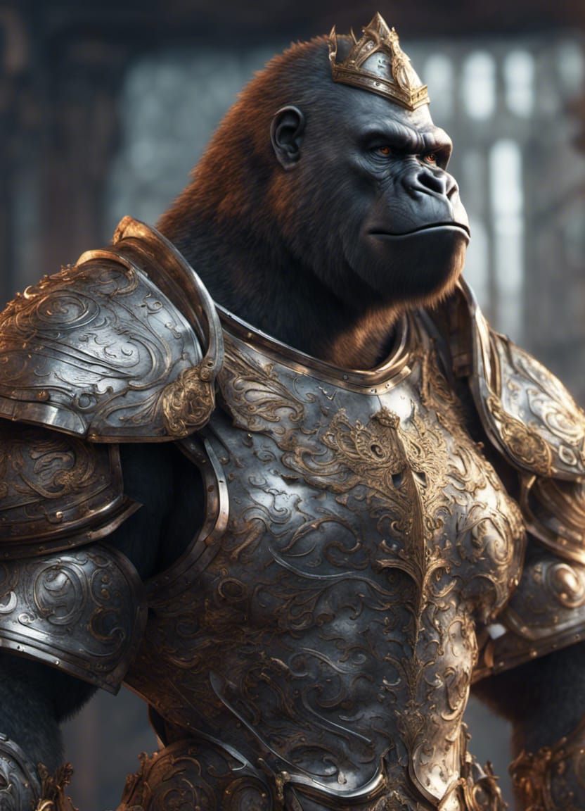 Majestic Gorilla Knight in Steel Armor