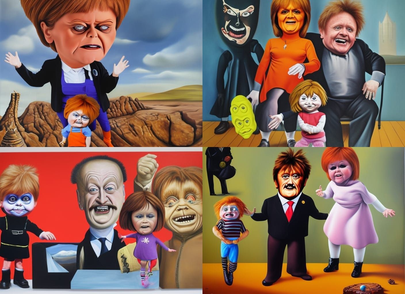 Surreal Cartoon: Nicola Sturgeon, Jimmy Krankie, and Chucky