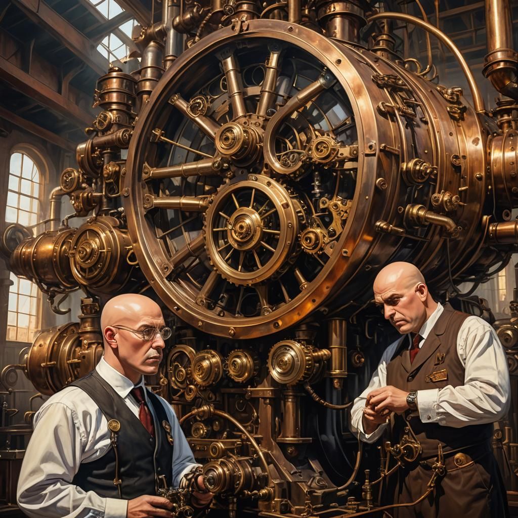 Steampunk Portrait of Doctor Evil with Engine
