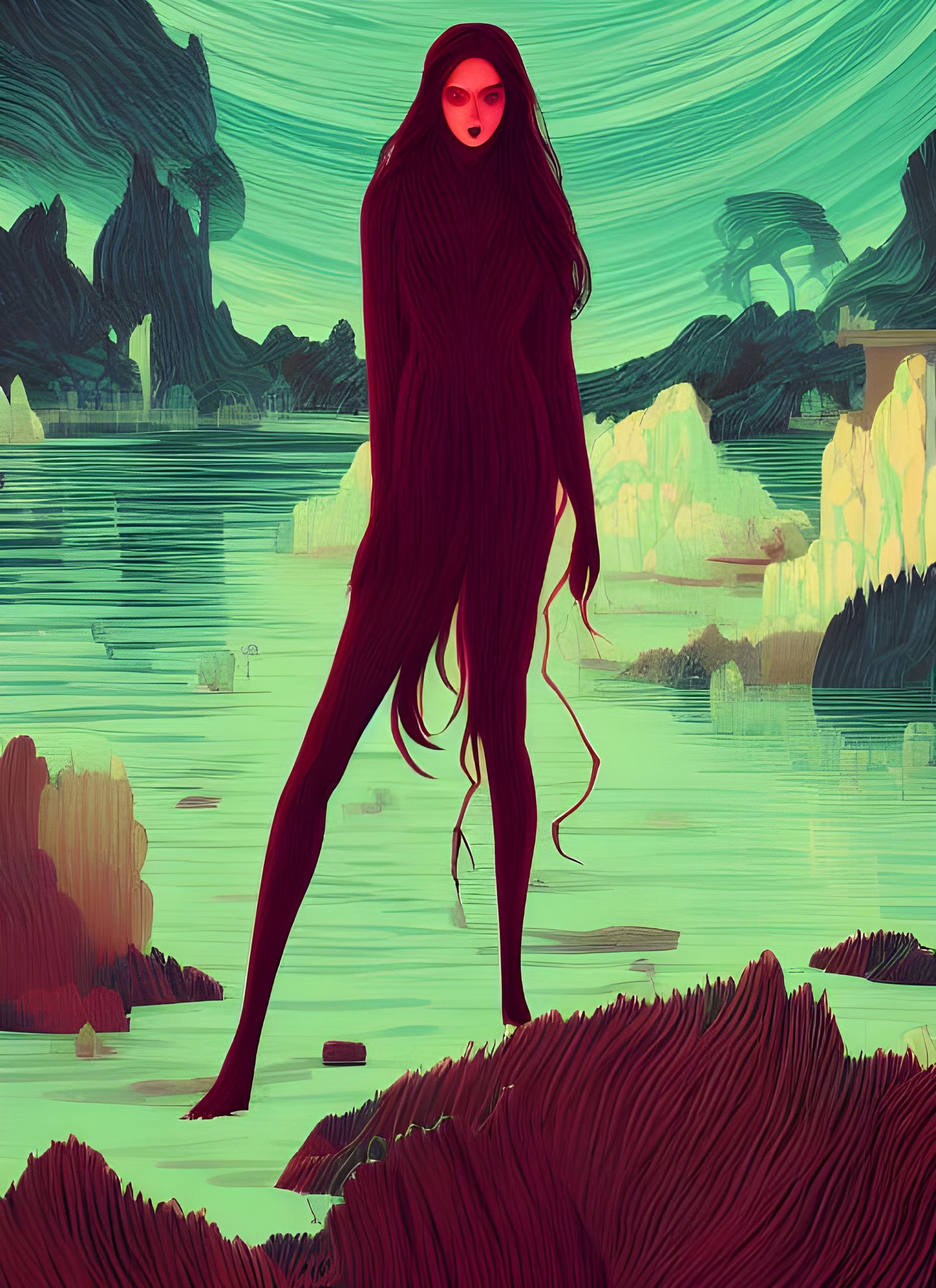 Vampire by Lake in Swirling Colors