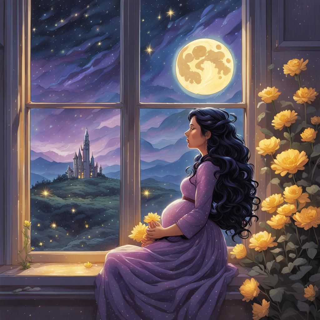 Pregnant Woman with Northern Lights, Comic Book Art