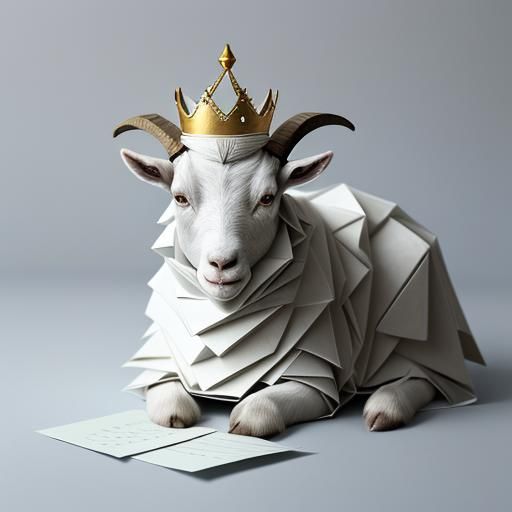 Origami Goat with Crown in Paper Sea
