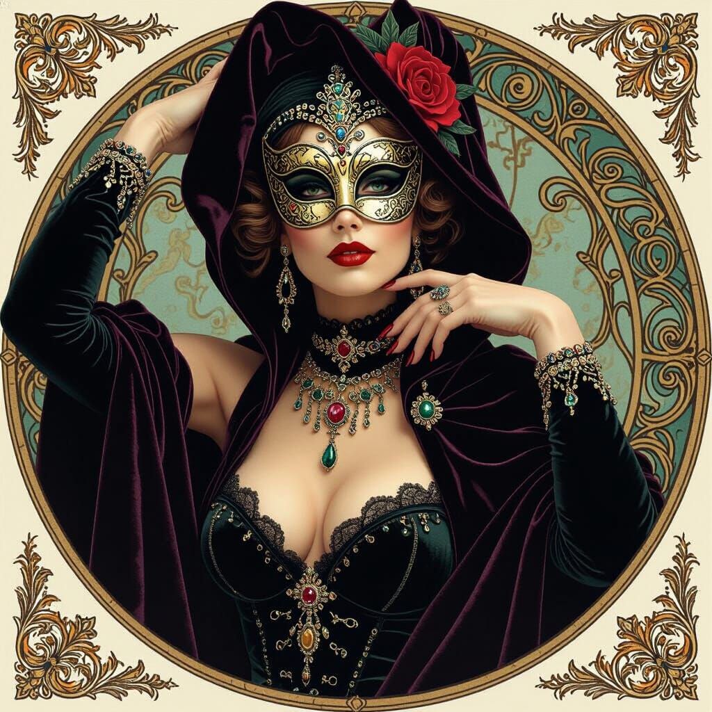 Woman in Halloween Costume, Art Nouveau Style