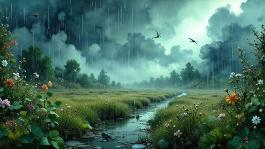 Rainy Field in Alcohol Ink Splash Style